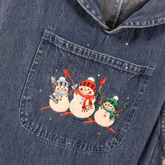 Shipshe Women's Denim Blue Jean Diamond Studded Split Side Embroidered Dress - Picture 4 of 15